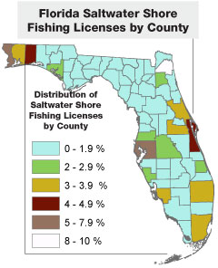 Florida Saltwater Shore Fishing Licenses by County
