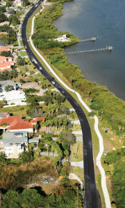 Aerial photo of stormwater along Bayshore Boulevard in Tampa, Florida