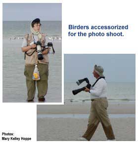 Birders accessorized for the photo shoot