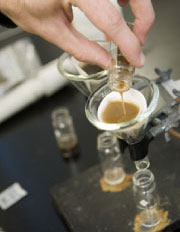 Professor Wells pours diluted soil sample into test equipment
