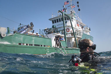 USF scientists study effects of the Deepwater Horizon spill from aboard the Florida Institute of Oceanography research vessel R/V Weatherford II.   