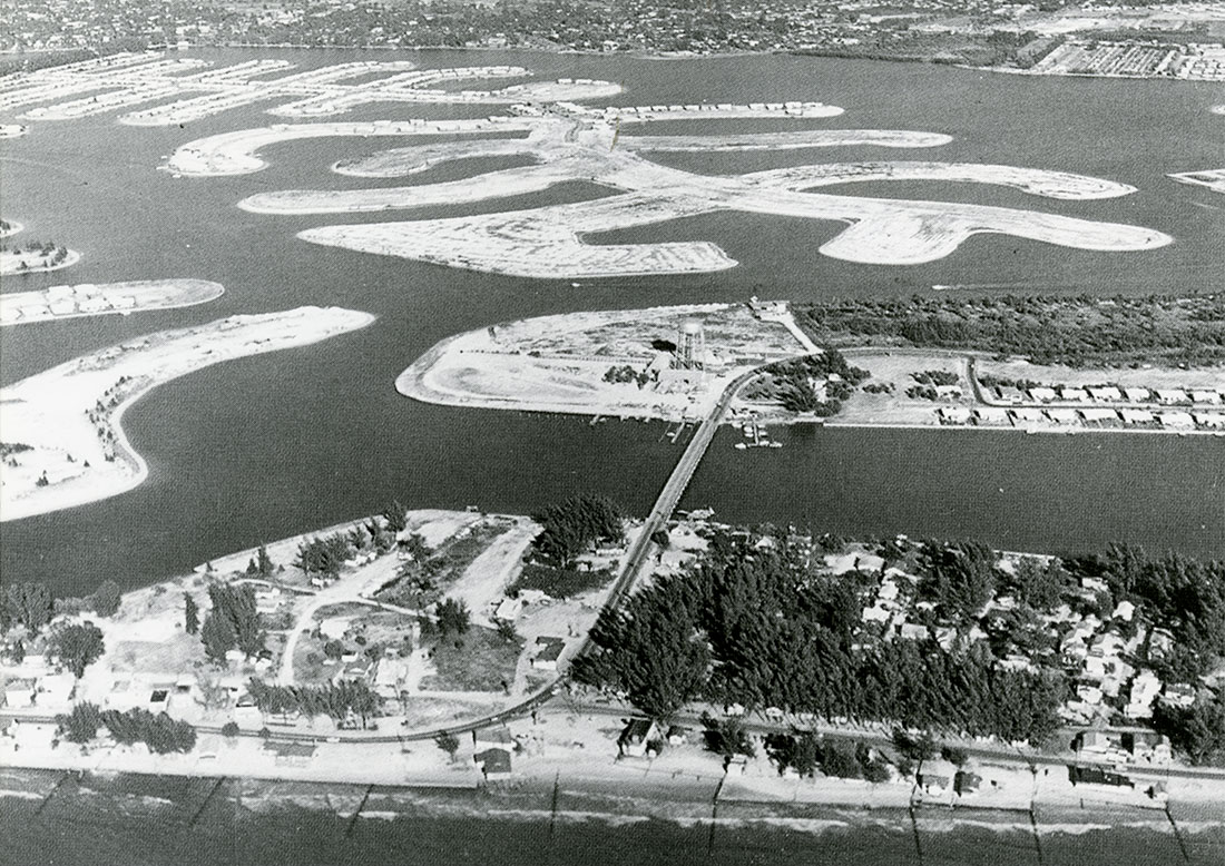 Dredging operations transformed Paradise Island and the Yacht Club Estates along the Treasure Island Causeway during the 1950s. Image courtesy of Archives and Library, Heritage Village