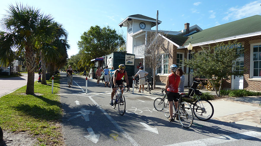 The former train station in downtown Dunedin makes a great starting point for a ride on the Pinellas Trail. Photo by Marcia Biggs.